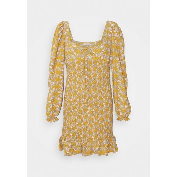 💕HOST PICK💝 Glamorous PUFF LONG SLEEVE SMOCKED MINI DRESS dress Ochre 4 6 8 - Picture 14 of 15